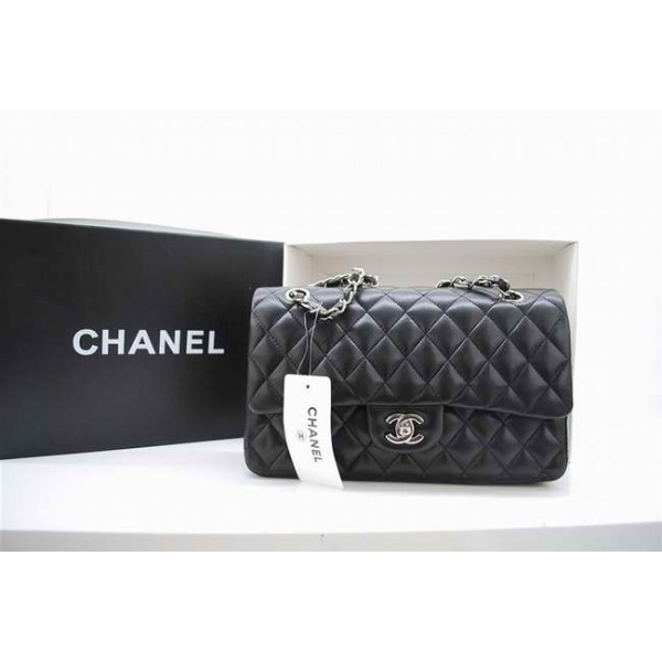 Borse Chanel Flap A01112 Nero Agnello Con Silver Hw