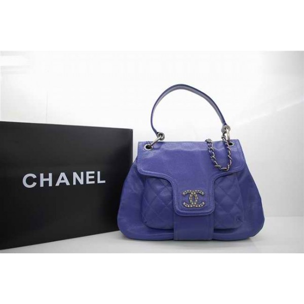 Chanel 2010 Crystal Caviar Blue Leather Shoulder Bag