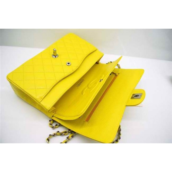 Chanel A01112 Giallo Caviar Flap Borse In Pelle Con Silver Hw