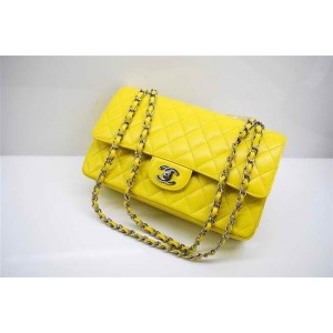 Chanel A01112 Giallo Caviar Flap Borse In Pelle Con Silver Hw