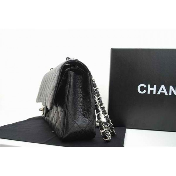 Chanel A01112 Nero Caviar Flap Borse In Pelle Con Hardware Argen