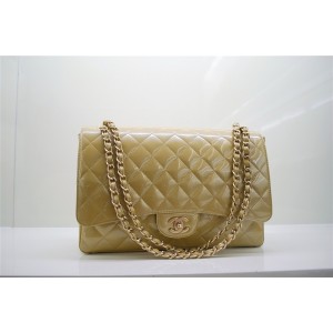 Chanel A47600 Borse In Pelle Verniciata Maxi Flap Oro Con Oro Hw