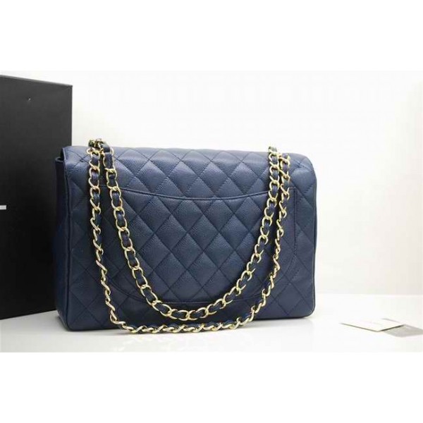 Chanel A47600 Caviar Blue Leather Flap Borse Maxi Con Hardware O