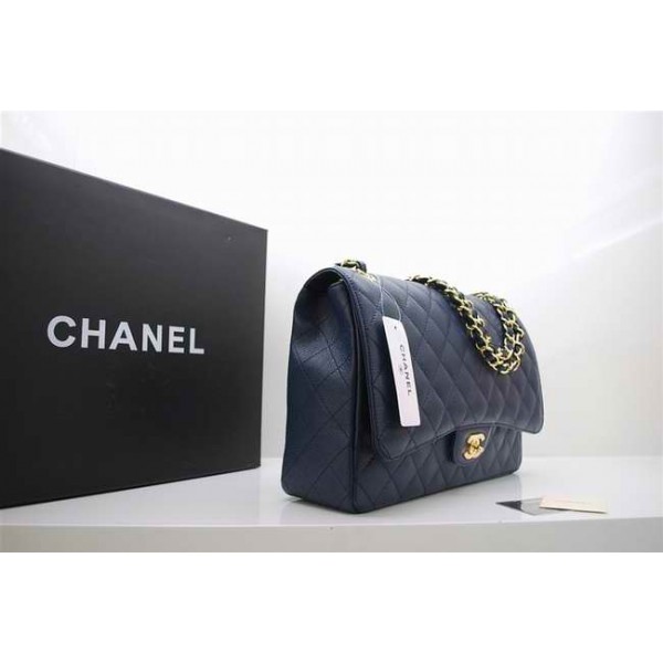 Chanel A47600 Caviar Blue Leather Flap Borse Maxi Con Hardware O