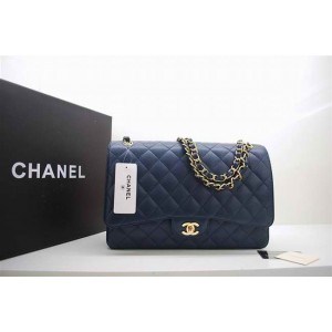 Chanel A47600 Caviar Blue Leather Flap Borse Maxi Con Hardware O