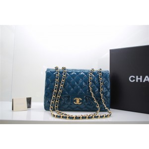 Chanel A47600 Flap Borse In Vernice Con Blue Gold Hw Jumbo