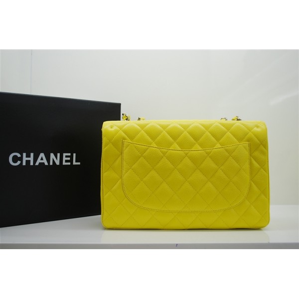 Chanel A47600 Giallo Caviar Leather Borse Jumbo Flap Con Shw