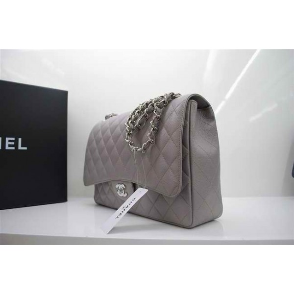 Chanel A47600 Grigio Caviar Leather Flap Borse Maxi Con Ecs