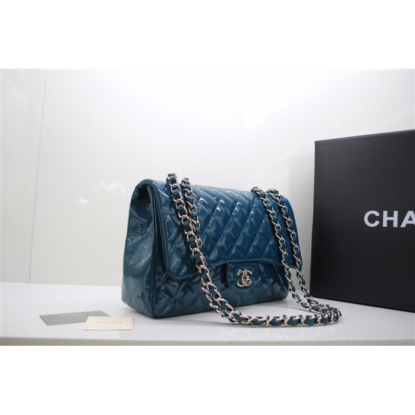 Chanel A47600 Nero Vernice Borse Jumbo Flap Con Silver Hw