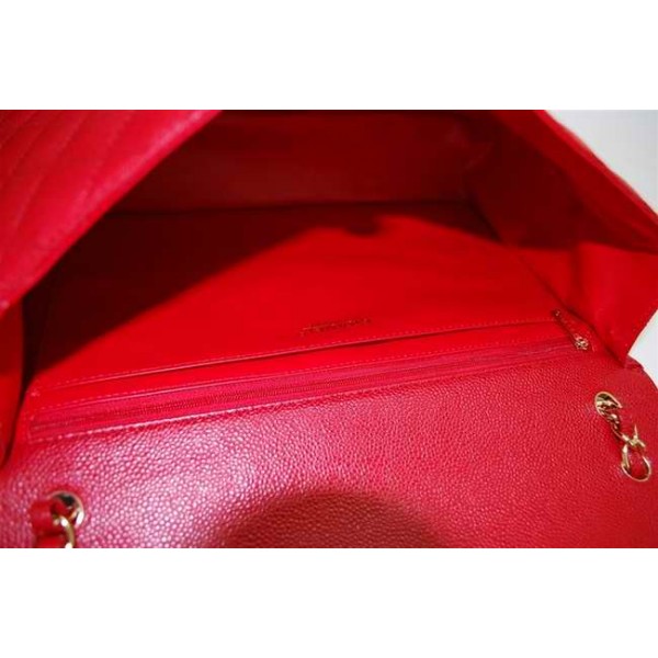 Chanel A47600 Red Caviar Flap Borse In Pelle Con Maxi Oro