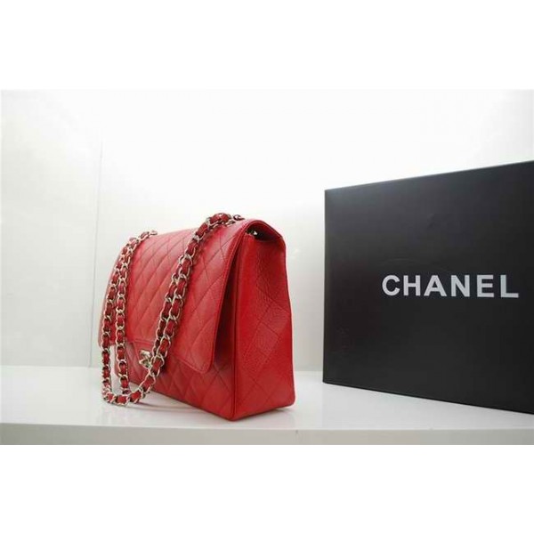 Chanel A47600 Red Caviar Leather Flap Borse Maxi Con Silver Hw