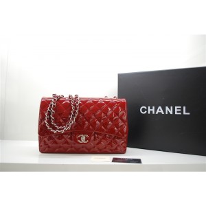 Chanel A47600 Red Patent Leather Borse Jumbo Flap Con Silver Hw