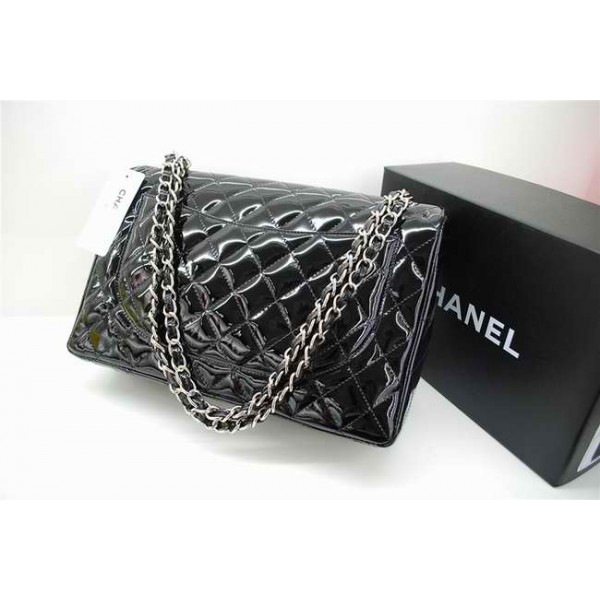 Chanel A47600 Vernice Nera Flap Borse Maxi Con Silver Hw