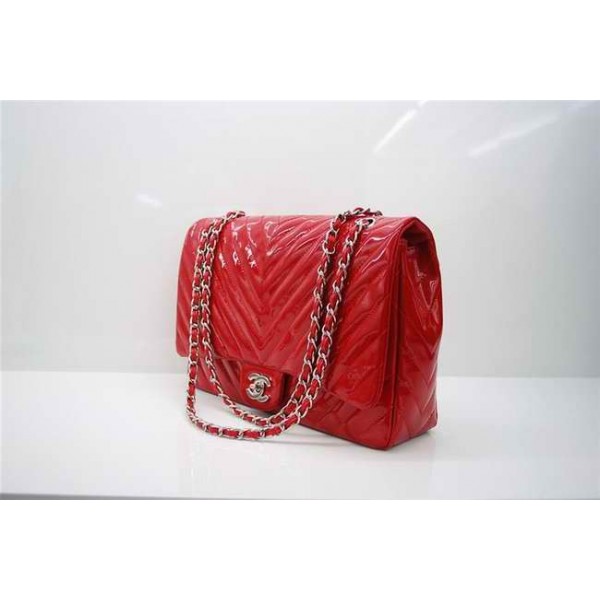 Chanel A48184 Classic Chevron Quilted Flap Borse In Vernice Ross