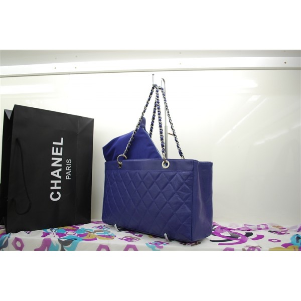 Chanel Timeless Cc 2010 Crystal Caviar Pelle Blu Borsa