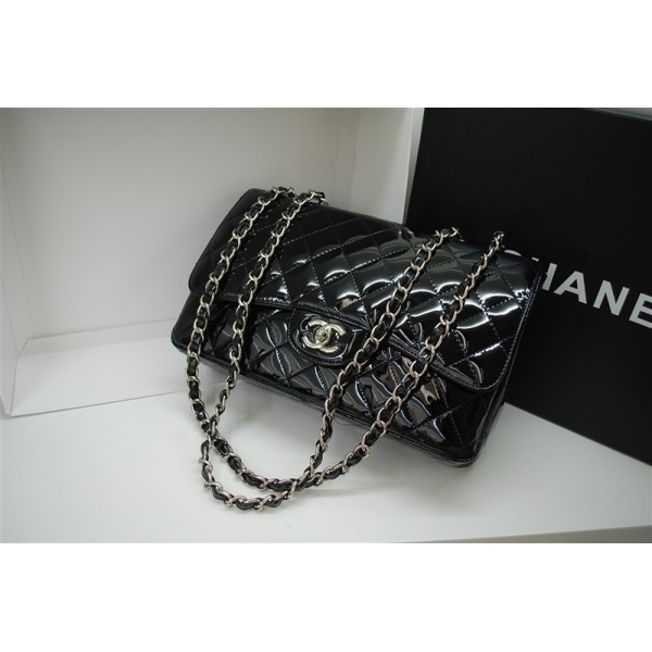 Nero Chanel A28600 Borse Jumbo Flap Con Brevetto Argento Hw