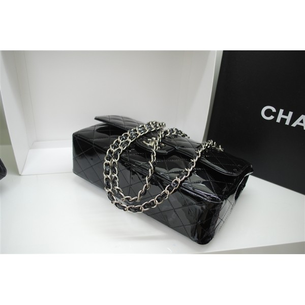 Nero Chanel A28600 Borse Jumbo Flap Con Brevetto Argento Hw