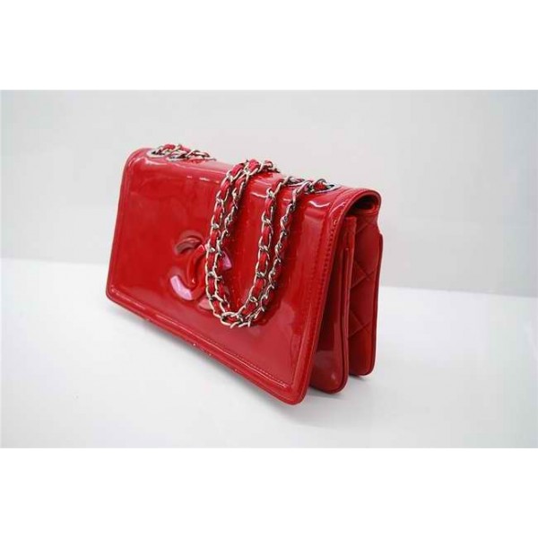 Vernice Rosso Rossetti Logo Doppia C Borse Chanel Flap Con Shw