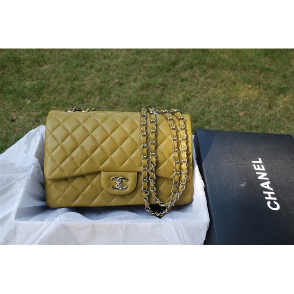 2011 Khaki Flap Chanel Quilted Borse Agnello Con Hardware Argent