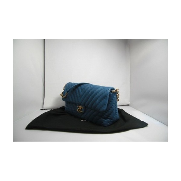 A50676 Chanel Classic Flap Borse Iridescente Blu Con Oro Hw