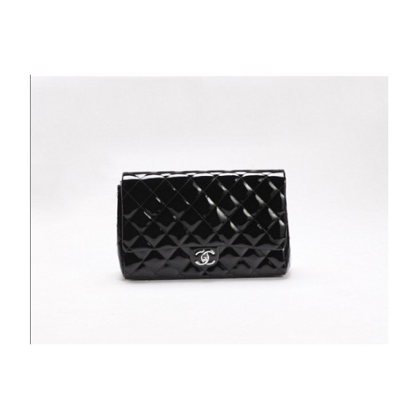 Borse Chanel 65051 Nero Vernice Flap Clutch In Pelle Di Vitello