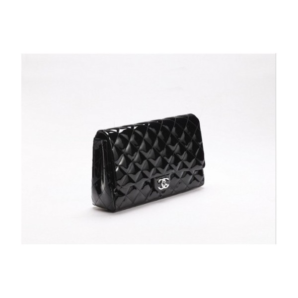 Borse Chanel 65051 Nero Vernice Flap Clutch In Pelle Di Vitello