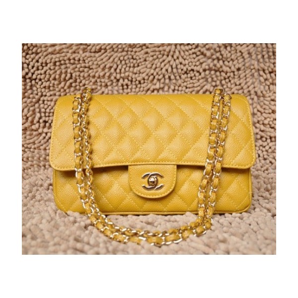 Borse Chanel A01112 Caviar Leather Flap Classic Giallo Con Ghw