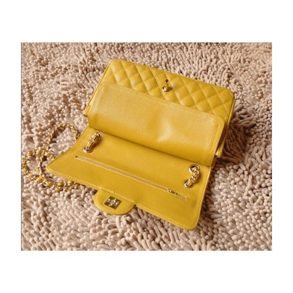 Borse Chanel A01112 Caviar Leather Flap Classic Giallo Con Ghw