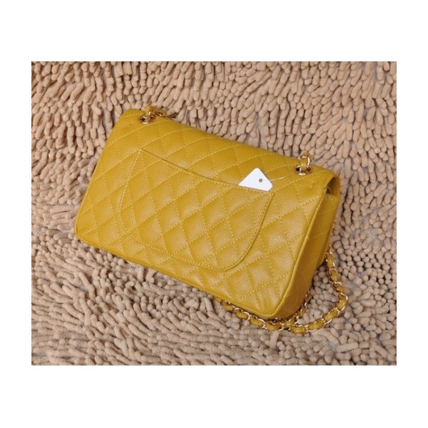 Borse Chanel A01112 Caviar Leather Flap Classic Giallo Con Ghw