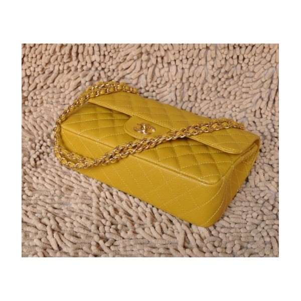 Borse Chanel A01112 Caviar Leather Flap Classic Giallo Con Ghw