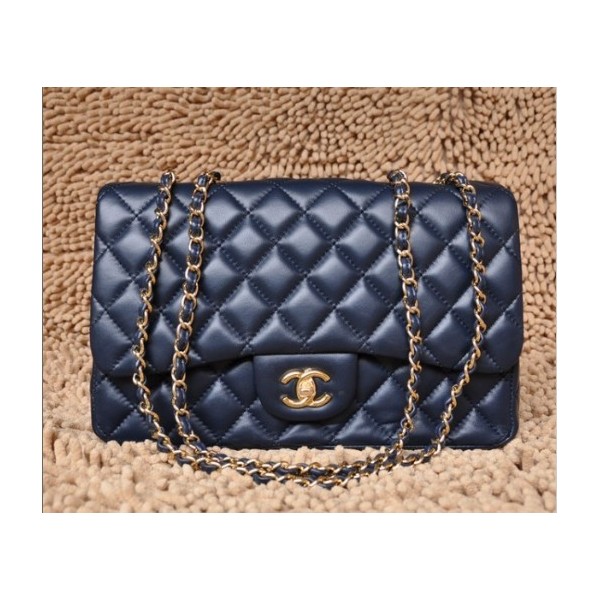 Borse Chanel A28600 Navy Blue Flap Pelle Di Agnello Classic Con