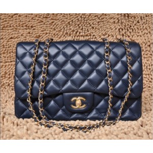 Borse Chanel A28600 Navy Blue Flap Pelle Di Agnello Classic Con