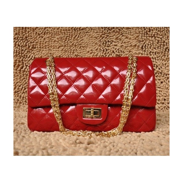 Borse Chanel A30227 Red Patent Leather Flap Con Oro Hw