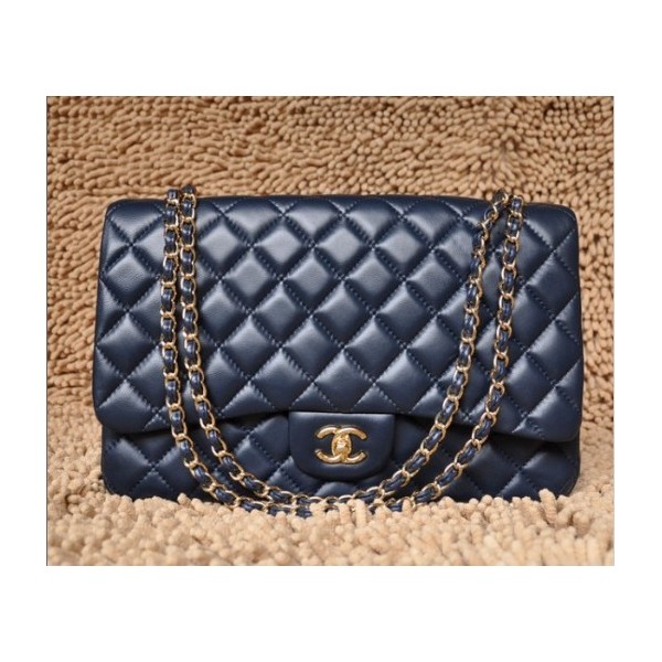 Borse Chanel A47600 Navy Blue Flap Agnello Classic Con Ghw