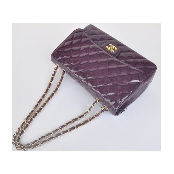 Borse Chanel Flap A28600 In Vernice Viola Con Oro Hw