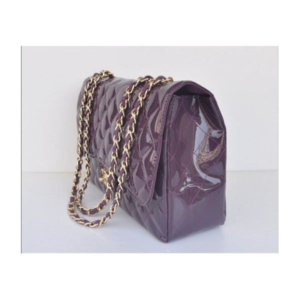 Borse Chanel Flap A28600 In Vernice Viola Con Oro Hw