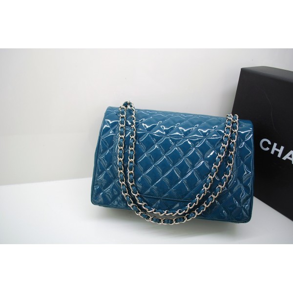 Chanel 2011 Dark Green Patent Borse Jumbo Flap Con Silver Hw