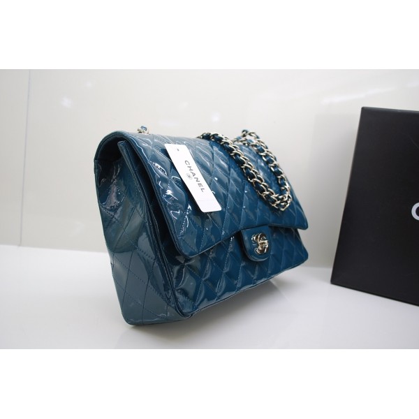 Chanel 2011 Dark Green Patent Borse Jumbo Flap Con Silver Hw