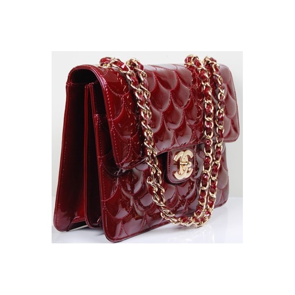 Chanel 2011 Dark Red Pesce Scala Vene Borsa In Pelle Vernice Con