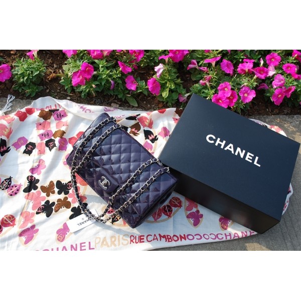 Chanel 2011 Jumbo Flap Borse Di Brevetto Duva Viola Con Silver