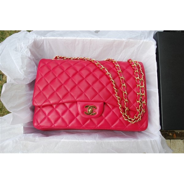 Chanel 2011 Rose Red Borse Flap In Pelle Con Hardware Oro