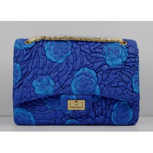 Chanel 2011 Agnello Borse Flap Blu Con Camellia Rilievo Dettagli