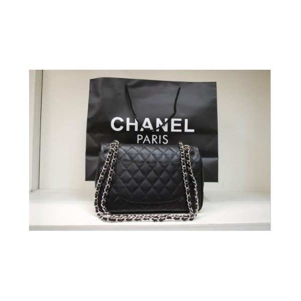 Chanel 255 Flap Bag In Pelle Caviar Black Classic Con Shw