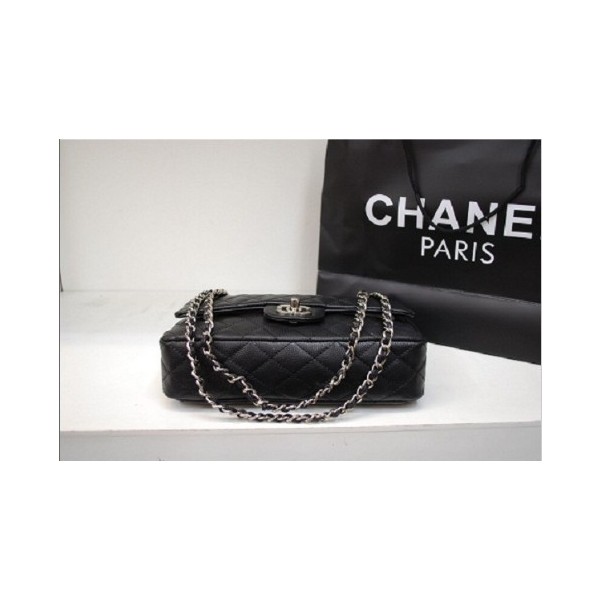 Chanel 255 Flap Bag In Pelle Caviar Black Classic Con Shw