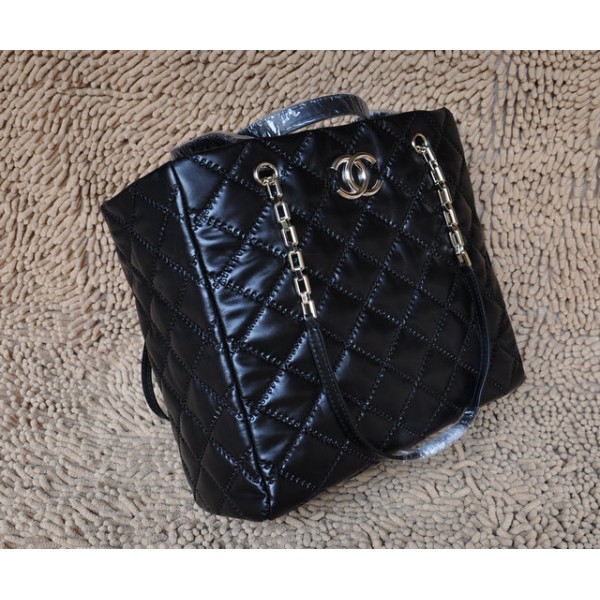 Chanel 50276 Nero Lavato Vitello Tote Di Grandi Dimensioni Con F