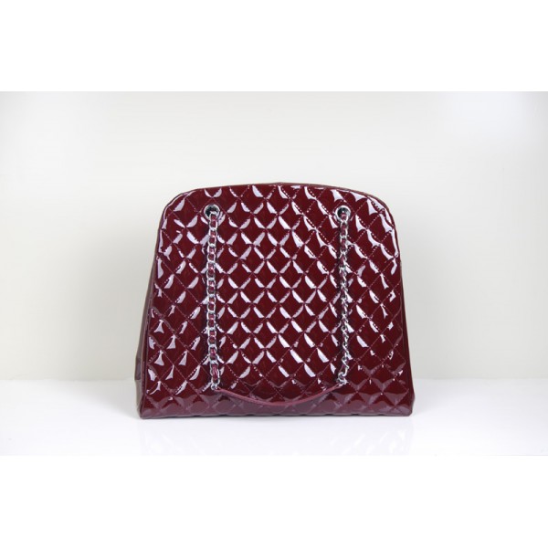 Chanel 50554 Maroon Patent Bowling Borse In Pelle Con Logo Doppi