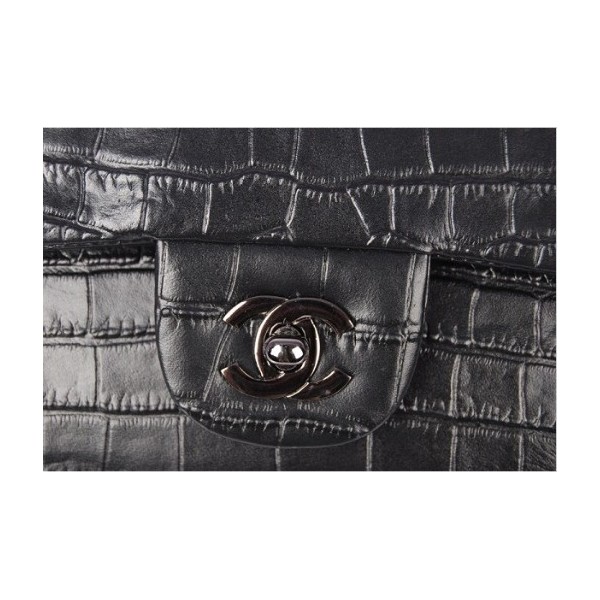 Chanel A01112 Black Croc Veins Leather Flap Borse Con Shw Vecchi