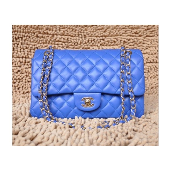 Chanel A01112 Flap Borse Pelle Di Agnello Classic Blu Con Oro Hw