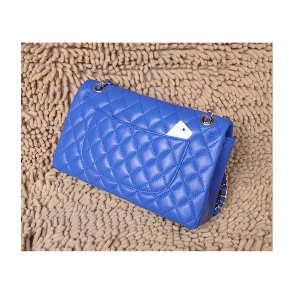 Chanel A01112 Flap Borse Pelle Di Agnello Classic Blu Con Oro Hw