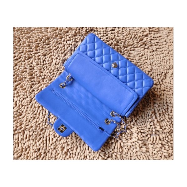 Chanel A01112 Flap Borse Pelle Di Agnello Classic Blu Con Oro Hw